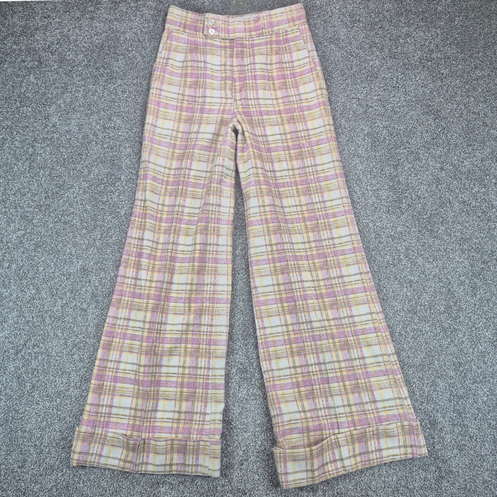 Vintage 70s Lady Wrangler Plaid Bell Bottoms Womens 25x29 Flared Disco USA Made